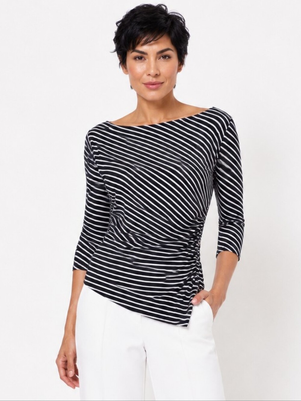 New York & Company Black and White Striped Top Med